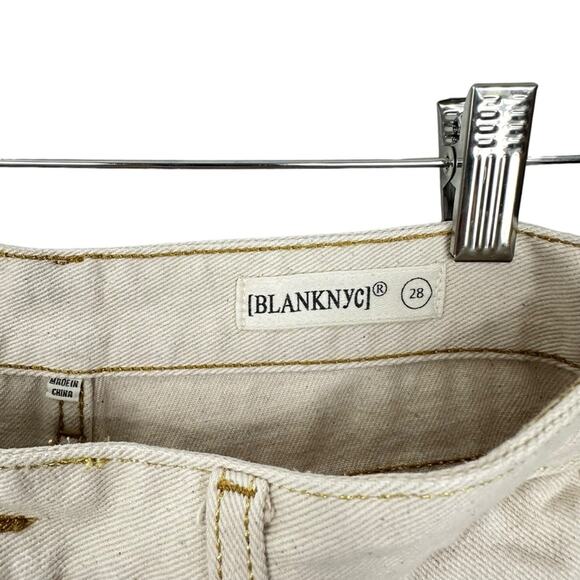 Blank NYC Ivory Painter’s Denim High Rise Crop Straight Jeans Gold Trim Size 28 - Picture 3 of 15